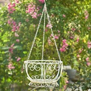 Zaer Ltd International Pre-Order: 28.35" Long Hanging Iron Basket Planter in Antique White "Paris 1968" ZR180315-AW