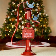 Zaer Ltd. International 31" Tall Old Style Red Iron Water Pump with "Merry Christmas" Sign & Bluebirds ZR190271