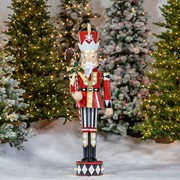 Zaer Ltd. International 61" Tall Iron Christmas Nutcracker with Candy Cane Staff & LED Lights "Harry" ZR190659