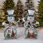 Zaer Ltd. International Pre-Order: S/2 Galvanized Cookie Cutter Snowmen with Christmas Trees & Reindeer ZR190301-SET