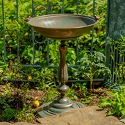Zaer Ltd International 28.75" Tall Round Pedestal Birdbath with Bird Details in Copper-Bronze ZR181173-CB