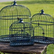 Zaer Ltd International Pre-Order: Set of 2 Iron Bird Cage Decorations in Antique Blue ZR190546-BL