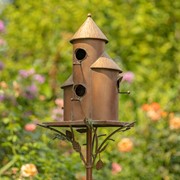 Zaer Ltd. International 73.5" Tall Cylinder Triple Birdhouse Stake with Conical Roof in Antique Copper ZR200250-CP
