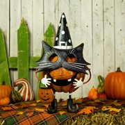Zaer Ltd International Pre-Order: "Binx" 26" Tall Iron Pumpkin Masquerade Cat Halloween Figurine ZR195975