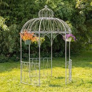Zaer Ltd. International 9ft. Tall Round Iron Garden Gazebo with Three Side Walls in Blue-Grey Wash ZR101634-BG