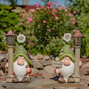 Zaer Ltd. International Set of 2 Spring Garden Gnomes with Solar Lanterns "Shortstack & Dinkle" ZR200366-SET