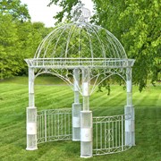Zaer Ltd. International "Zina" 13ft. Tall Large Round Iron Garden Gazebo in Antique White ZR140283-AW