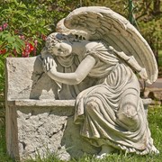 Zaer Ltd International 35" Tall Magnesium Napping Angel on Bench in Antique Grey "Seraphina" ZR229035-GY