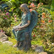 Zaer Ltd International 46" Tall Sitting Magnesium Angel Statue Reading Book in Antique Bronze "Dina" ZR232746-BZ