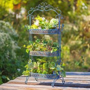 Zaer Ltd International Pre-Order: 43" Tall Three Tier Iron Plant Stand in Antique Blue ZR180978-BL