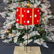 Zaer Ltd. International 32.5" Tall Red & White Polka Dot Metal Christmas Gift Box with Stake ZR210515