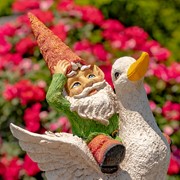 Zaer Ltd. International 23" Tall Spring Gnome Garden Statue Riding a Duck ZR245023