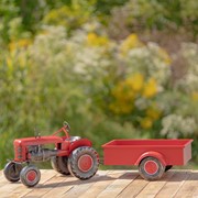Zaer Ltd International 3.4ft. Long Small Red Metal Tractor with Cart "The Aldean" ZR534481-RD