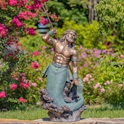 Zaer Ltd. International Pre-Order: 48" Magnesium Merman Garden Statue Throwing Trident - Bronze "Scotty" ZR343048-BZ