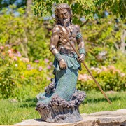 Zaer Ltd. International Pre-Order: 50" Tall Magnesium Merman Statue Holding Trident in Bronze "Roberto" ZR343149-BZ