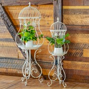 Zaer Ltd. International Pre-Order: Set of 2 Hourglass Shape Birdcage Plant Stands in White "London 1820" ZR200527-AW