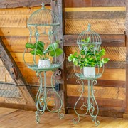 Zaer Ltd. International Pre-Order: Set/2 Hourglass Shaped Birdcage Plant Stands in Green "London 1820" ZR200527-GR