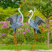 Zaer Ltd. International Set of 2 51" Tall White Neck Blue-Grey Heron Garden Figurines with Spread Wings ZR217086-SET