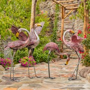 Zaer Ltd. International Set of 4 Metallic Pink Flamingo Garden Figurines in Assorted Styles ZR218218-SET