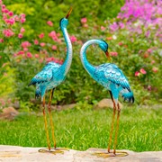Zaer Ltd. International Set of Two 33.5" Tall Metallic Blue-Green Heron Garden Figurines ZR217095-SET