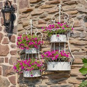 Zaer Ltd. International Set of Dual Wall Hanging Iron Basket Planters in Antique White "Copenhagen 1843" ZR200536-AW