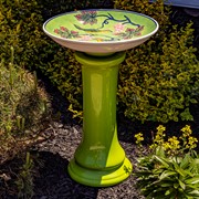 Zaer Ltd. International 24" Tall Green Porcelain Birdbath with Hand Painted Birds & Grapes "Saguramo" ZR180006