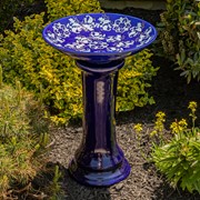 Zaer Ltd. International Pre-Order: 24"T. Blue Porcelain Pedestal Birdbath w/Hand Painted Basin "Madison" ZR180003