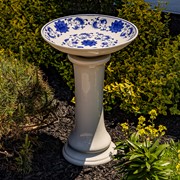 Zaer Ltd. International Pre-Order: 24"T White Porcelain Birdbath with Hand Painted Blue Flowers "Audrey" ZR180005