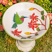 Zaer Ltd. International 15" Tall Porcelain Birdbath with Hand Painted Hummingbird & Flower "Walela" ZR188162
