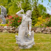 Zaer Ltd. International 48" Tall Magnesium Merman Garden Statue Throwing Trident in Antq. Grey "Scotty" ZR343048-GY