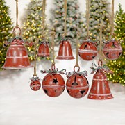 Zaer Ltd International Set of 9 Assorted Antique Red Oversized Hanging Metal Christmas Bells ZR200890-SET