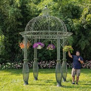 Zaer Ltd. International 13ft. Tall Round Iron Garden Gazebo in Antique Green "Bella Rosa" ZR633730-GR