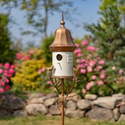 Zaer Ltd International 69.75" Tall Iron & White Porcelain Birdhouse Stake "Vienna" ZR225216-CP
