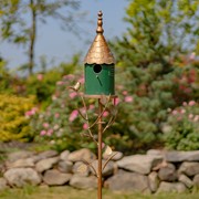 Zaer Ltd International 68.75" Tall Iron & Dark Green Porcelain Birdhouse Stake "Prague" ZR225217-CP