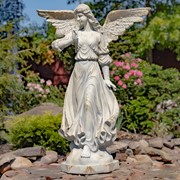 Zaer Ltd. International 46" Tall Magnesium Angel Statue with Billowing Dress & Bird in Antq Grey "Maria" ZR343346-GY