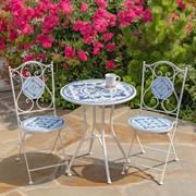 Zaer Ltd. International "Cape May" Three Piece Mosaic Bistro Set - White & Blue ZR850190-60-SET