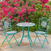 Zaer Ltd. International "Baton Rouge" Three Piece Mosaic Bistro Set - Blue, Green & Red ZR850914-61-SET