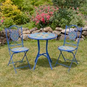 Zaer Ltd. International "Naples" Three Piece Mosaic Bistro Set - Teal & Gold ZR850814-62-SET
