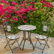 Zaer Ltd. International "Bar Harbor" Three Piece Mosaic Bistro Set - White, Yellow & Blue ZR850614-64-SET