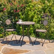Zaer Ltd. International "St. Augustine" Three Piece Mosaic Bistro Set - Stone Grey & Brown ZR850514-65-SET