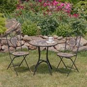 Zaer Ltd. International "Medora" Three Piece Mosaic Bistro Set - Stone Grey & Tan ZR850114-69-SET