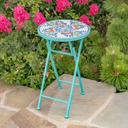 Zaer Ltd. International "Baton Rouge" 23in. Tall Mosaic Folding Plant Stand - Blue, Green & R ZR850916