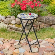Zaer Ltd. International "Bar Harbor" 23in. Tall Mosaic Folding Plant Stand - Blue/Green/Peach ZR850616