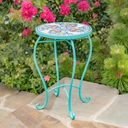 Zaer Ltd. International Pre-Order: "Baton Rouge" 22in. Tall Mosaic Pedestal Plant Stand - Blue/Green/Red ZR850915