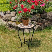 Zaer Ltd. International "Sedona" 22in. Tall Mosaic Pedestal Plant Stand - Tan & Blue ZR850215