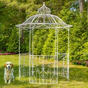 Zaer Ltd. International 10ft. Tall Round Iron Gazebo with Side Walls in Antique White "Tatiana" ZR161596-AW
