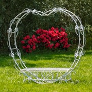 Zaer Ltd. International 6.8ft. Tall Heart-Shaped Iron Bench in Antique White "Amore" ZR230422-AW