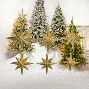 Zaer Ltd International Set of 6 Assorted Antique Gold North Star Hanging Iron Decorations "Polaris" ZR233016-SET