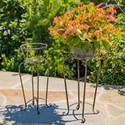 Zaer Ltd International Set of 2 Ornate Flower Basket Plant Stands in Antique Bronze "Medellín 1972" ZR238114-BZS