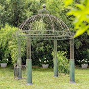 Zaer Ltd International 12.5ft. Tall Ornate Round Iron Garden Gazebo in Antique Green "Medellín 1972" ZR210177-GR
